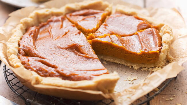 Pumpkin pie with maple syrup and spices