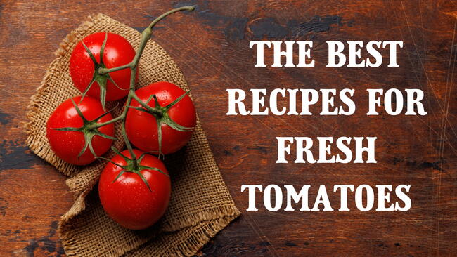 four fresh tomatoes on a burlap napkin, on a table. the best recipes for fresh tomatoes