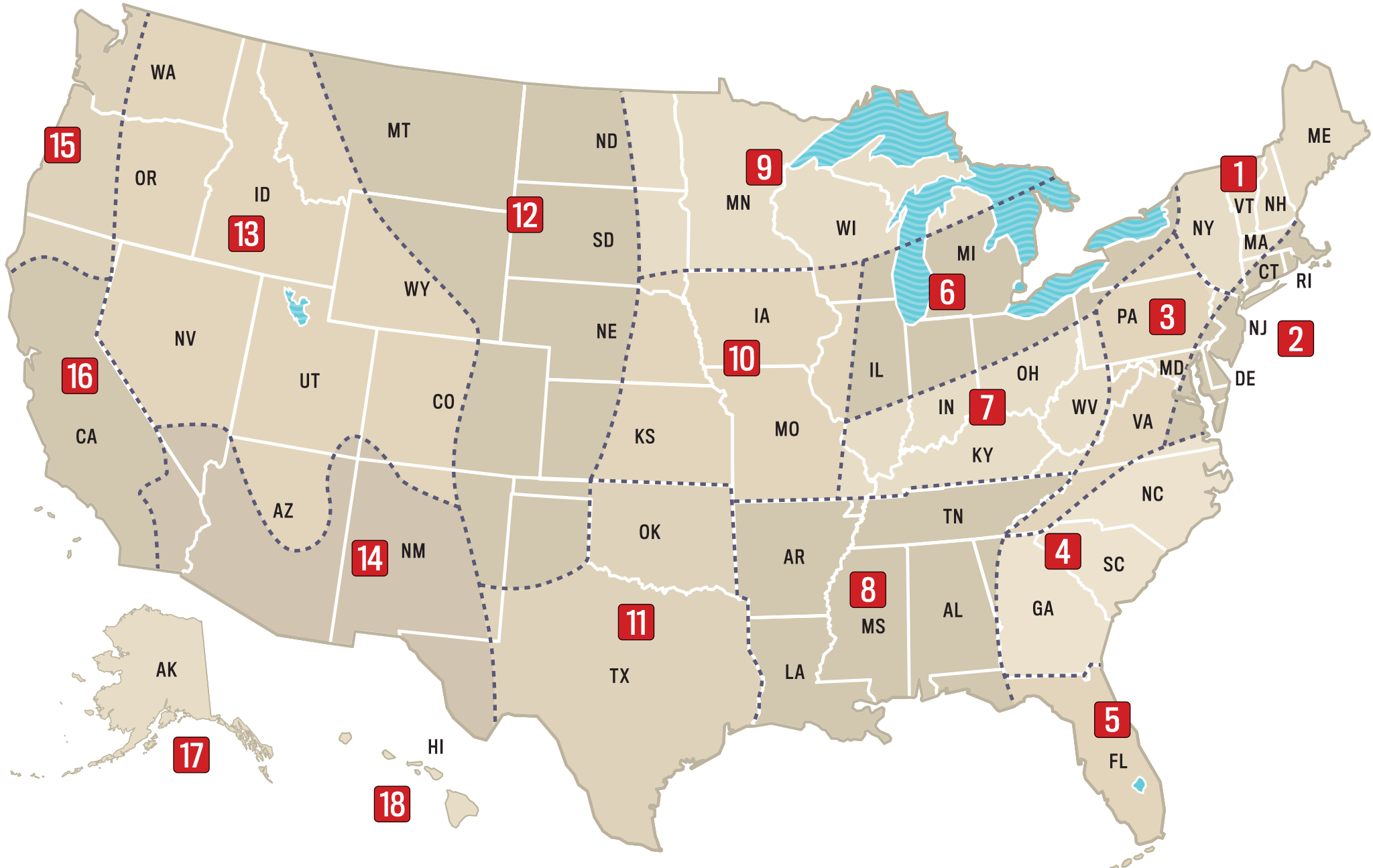 Click on a Region to see Long Range Weather Forecast
