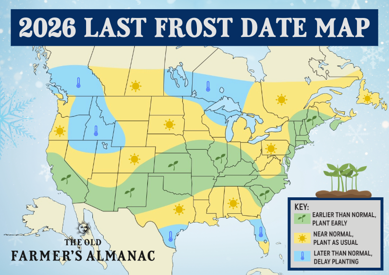 The Old Farmer's Almanac Frost Date Map 2026